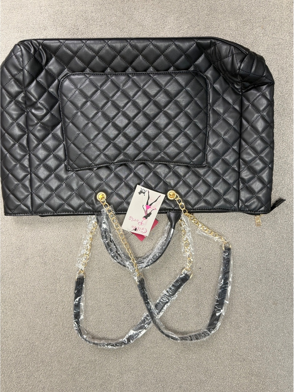 Gilda Quilted Faux Leather Shoulder Bag with Gold Chain Straps and Front Pocket